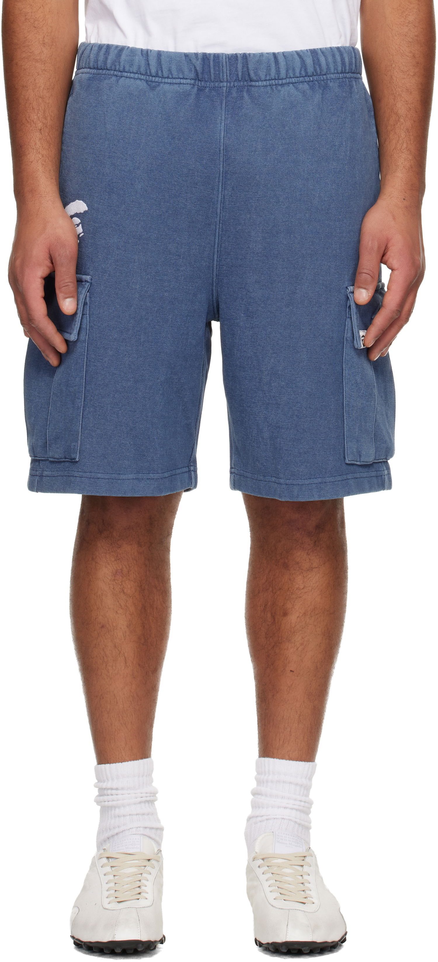 Къси панталони AAPE by A Bathing Ape Moonface Logo Cargo Sweat Shorts Синьо | AAPSPMC605XXNNYX, 0