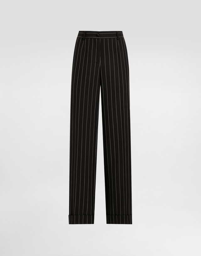 Dolce & Gabbana Straight-Leg Pinstripe Wool Pants with Turn-Ups