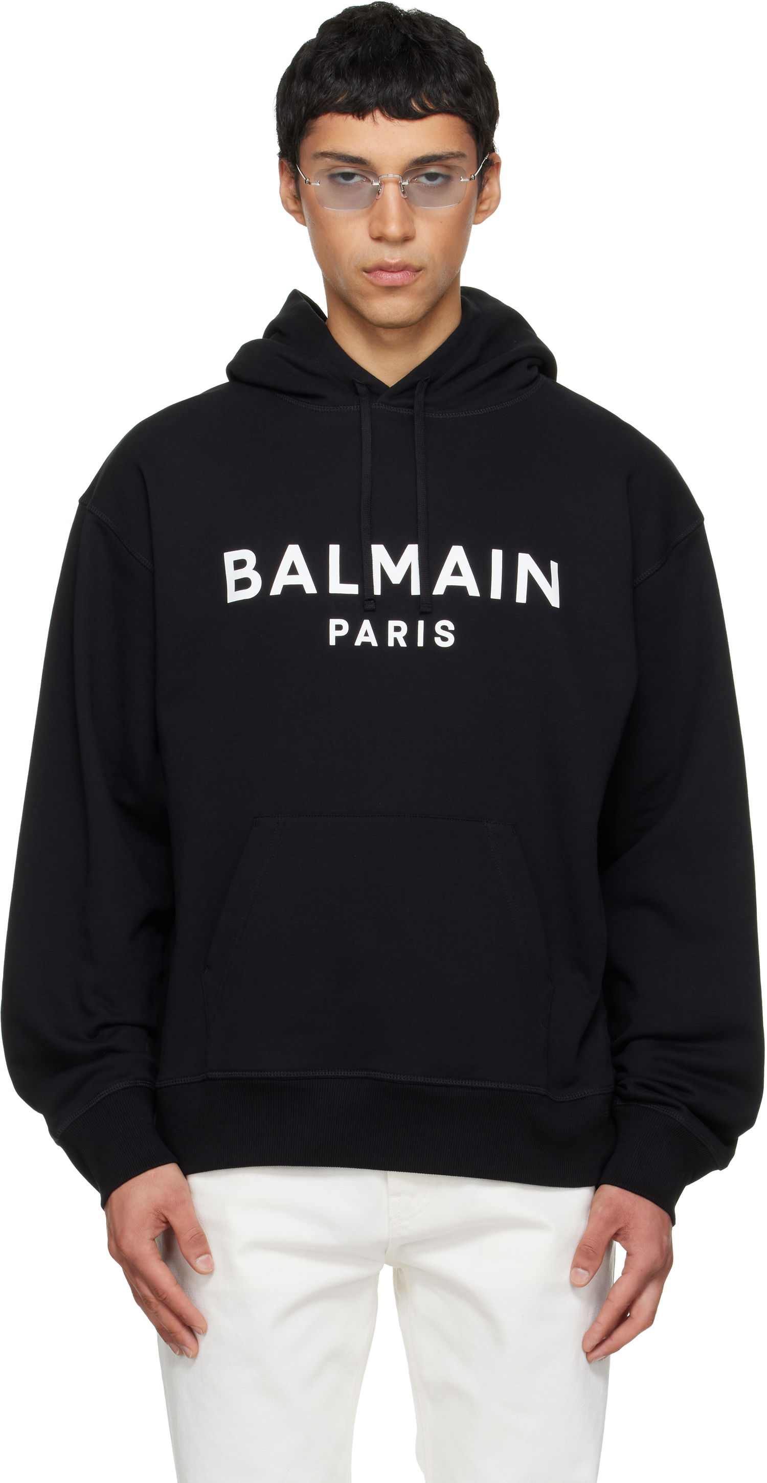 Суитчър Balmain Balmain Printed Cotton Hoodie Черно | GH1JR007BD45, 0