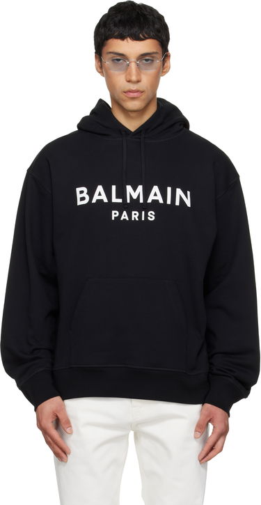 Суитчър Balmain Balmain Printed Cotton Hoodie Черно | GH1JR007BD45, 0
