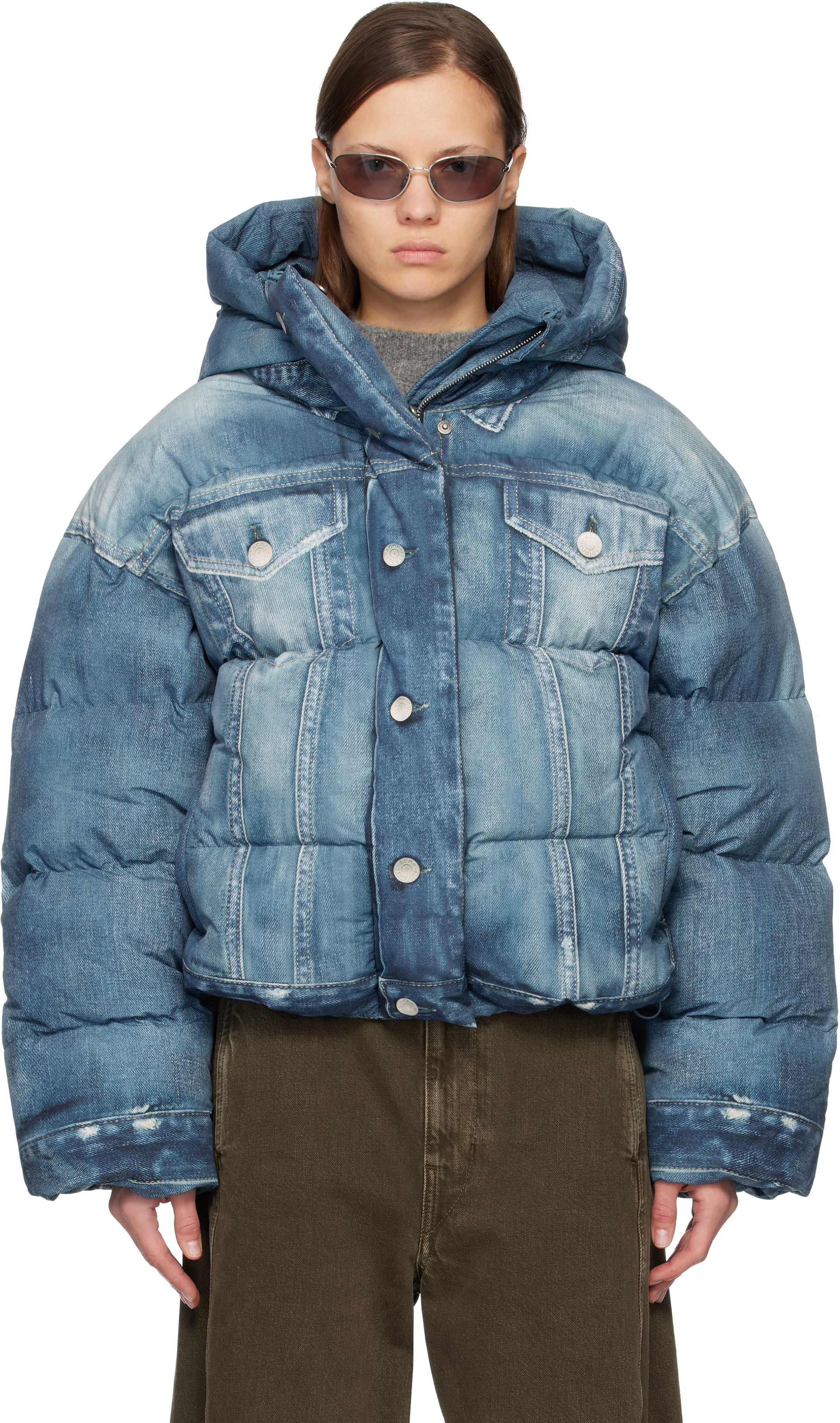 Oversized Denim Puffer Jacket, 0