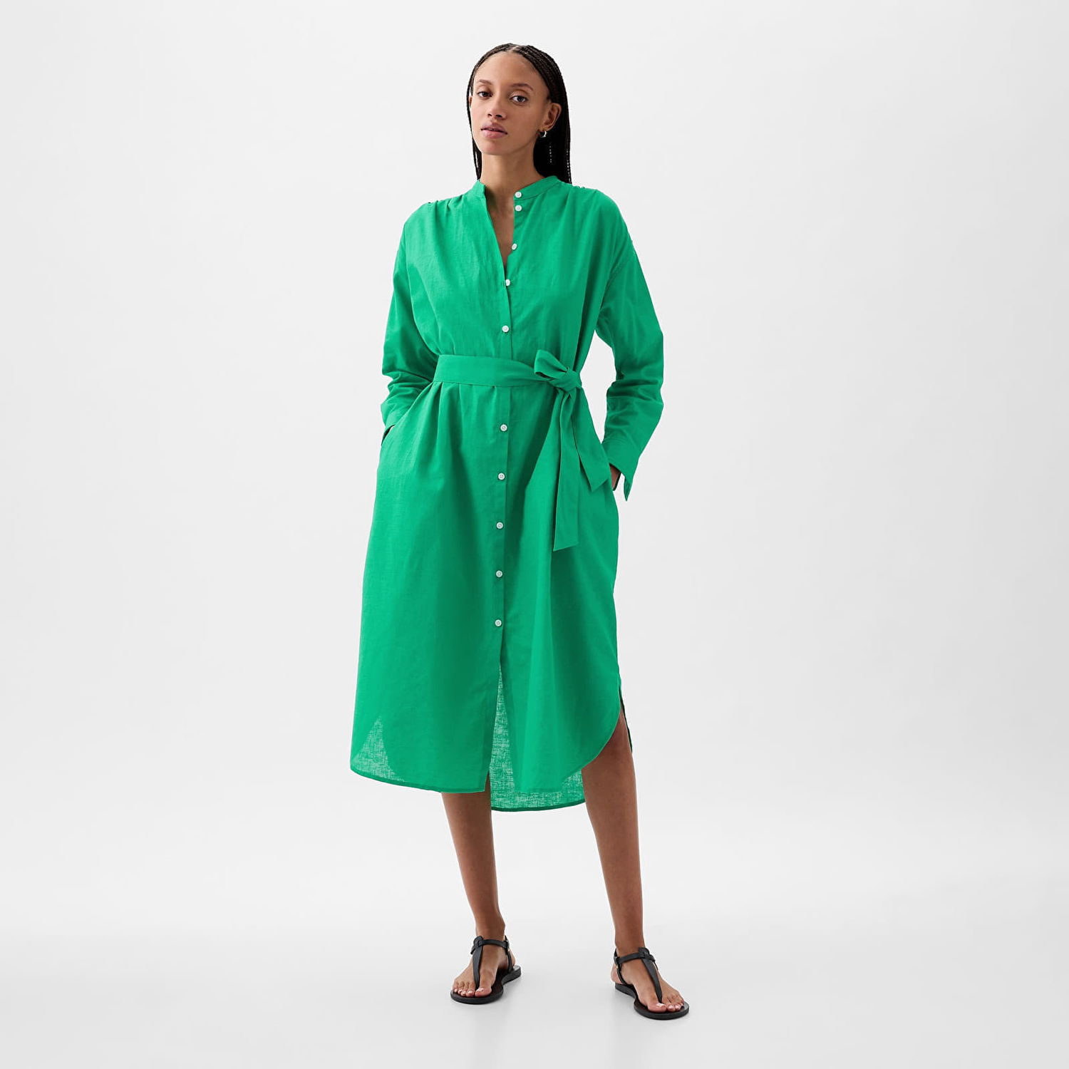 Pокля GAP Dresses Longsleeve Linen Maxi Dress Simply Green Зелено | 857614-03, 0