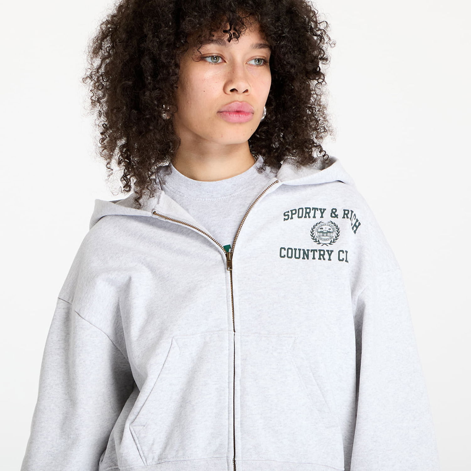 Суитчър Sporty & Rich Sporty & Rich Varsity Crest Cropped Zip Hoodie Сиво | ST068606218GY03, 1