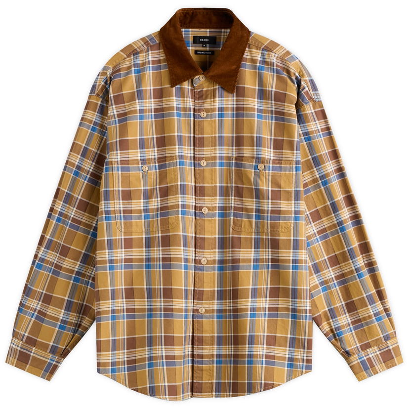 Риза BEAMS Corduroy Collar Check Work Shirt, Size Small Жълто | 1111-1242-803-20