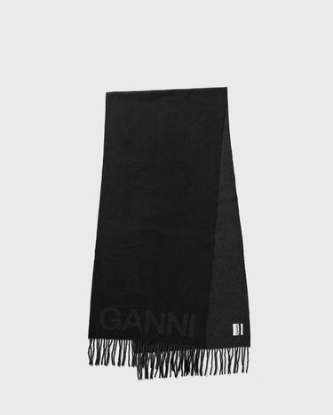 Шал GANNI Fringed Wool Scarf Черно | 5714667383196, 0