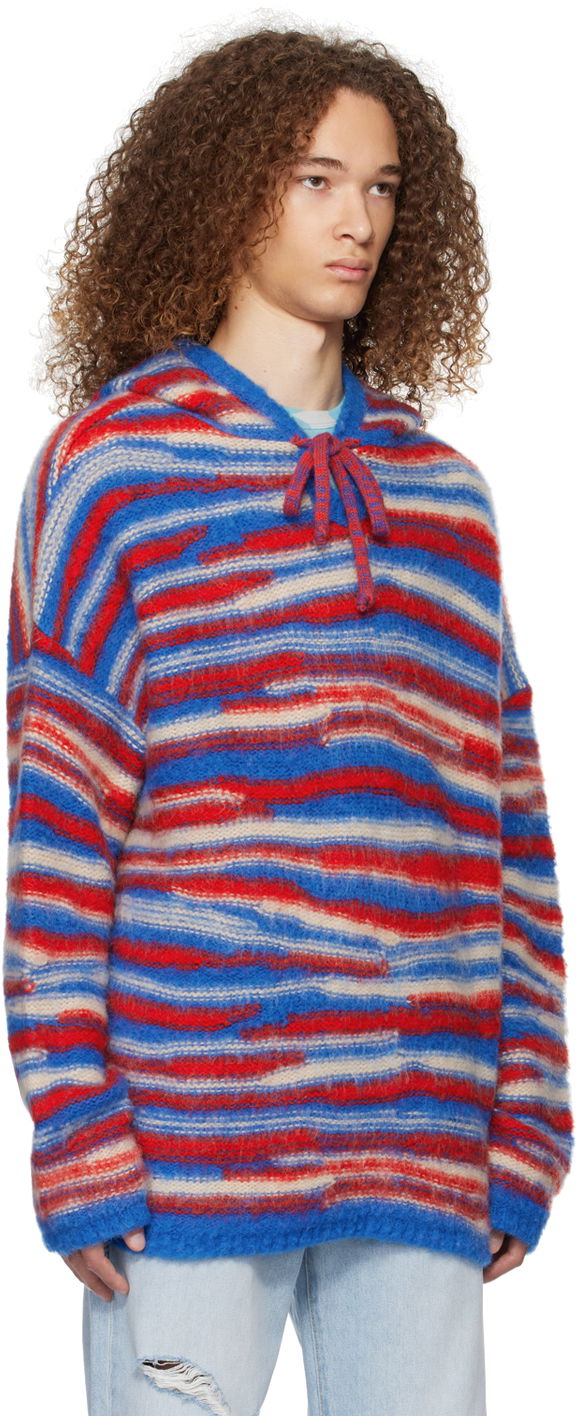 Пуловер ERL ERL Striped Knit Hoodie Червено | ERL07N015, 1