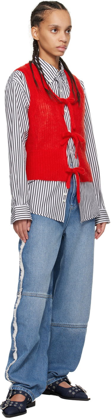 Дънки GANNI Ganni Stary Frayed Wide-Leg Jeans Синьо | J1602, 3