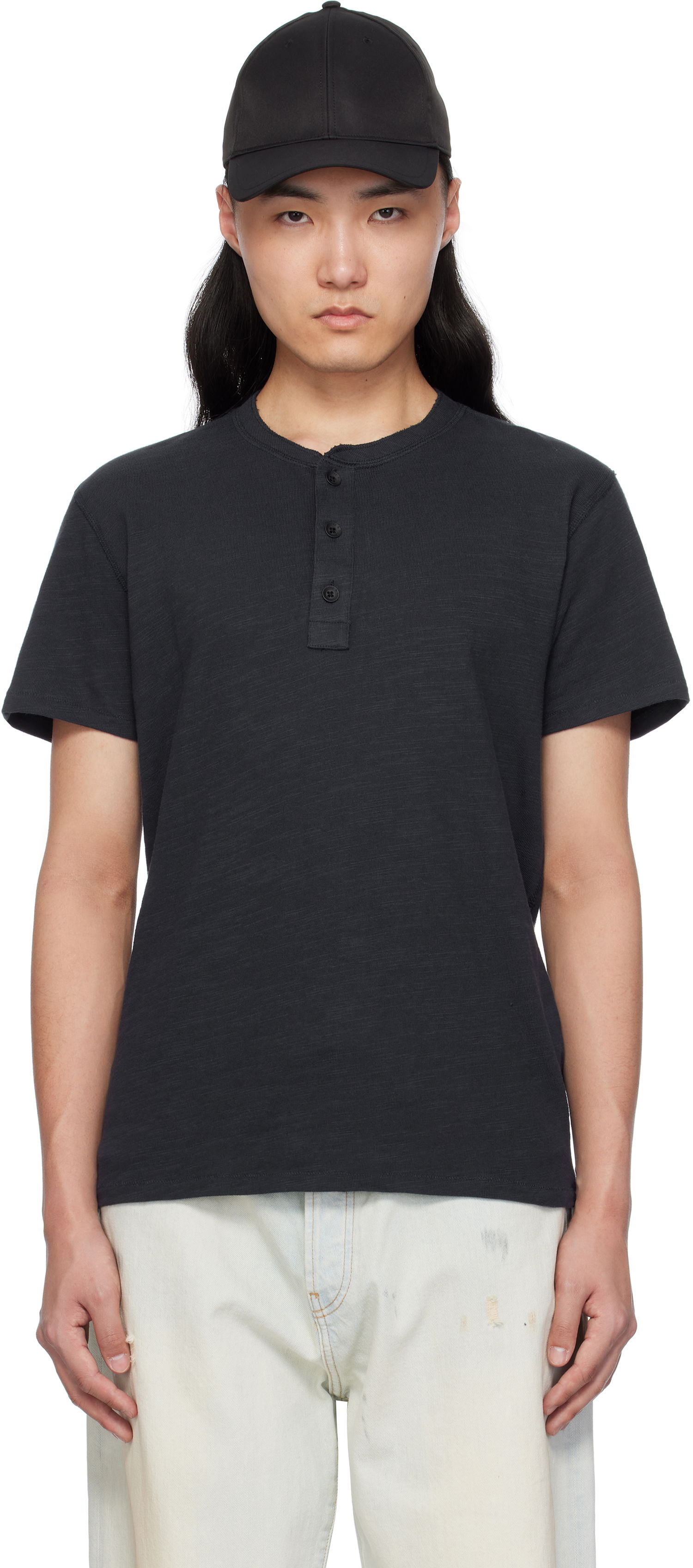 Тениска rag & bone Rag & Bone Classic Cotton Henley T-Shirt Черно | M000T906G, 0