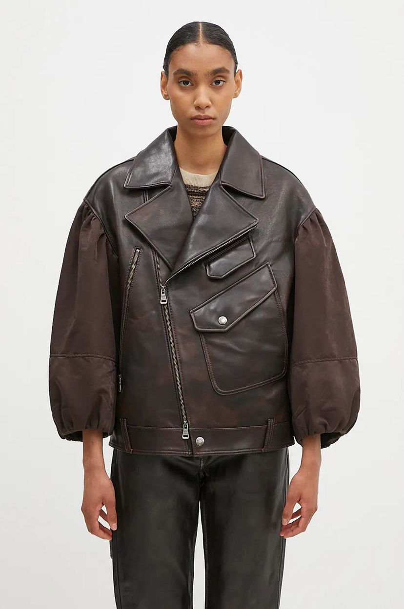 Яке Andersson Bell Maeve Puff Sleeves Leather Jacket Кафяво | awa663w