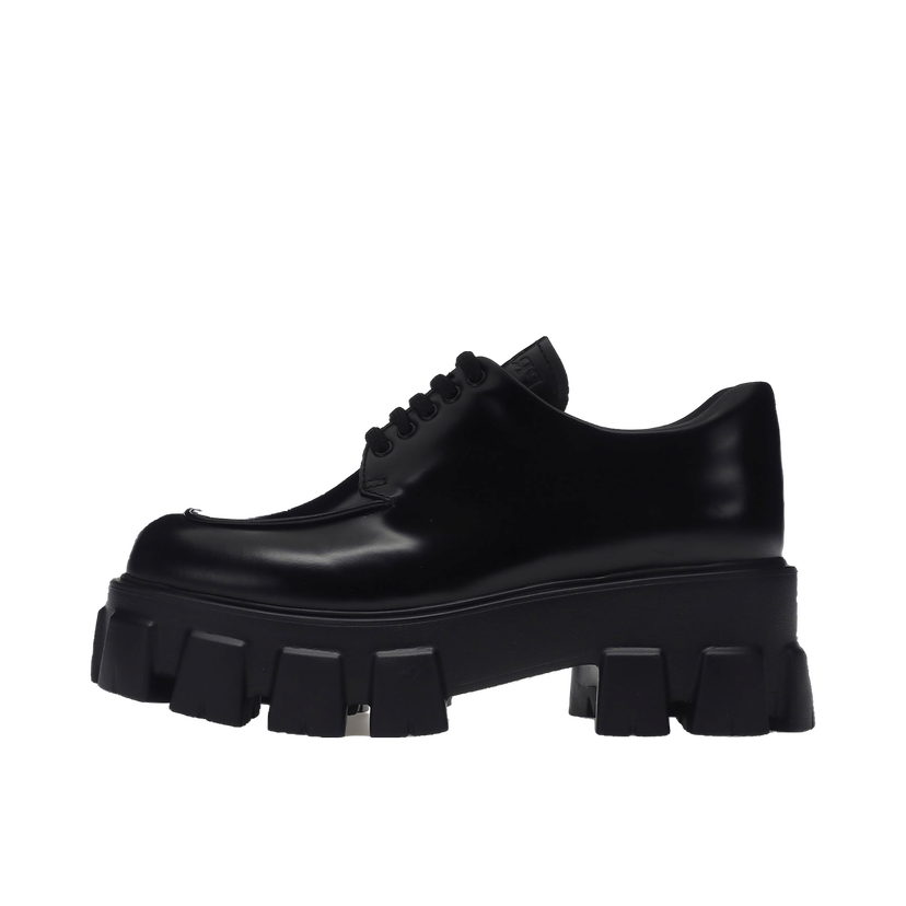 Кецове и обувки Prada Monolith 55mm Lace Up Loafer Black Brushed Leather Черно | 1E708L_B4L_F0002_F_B055