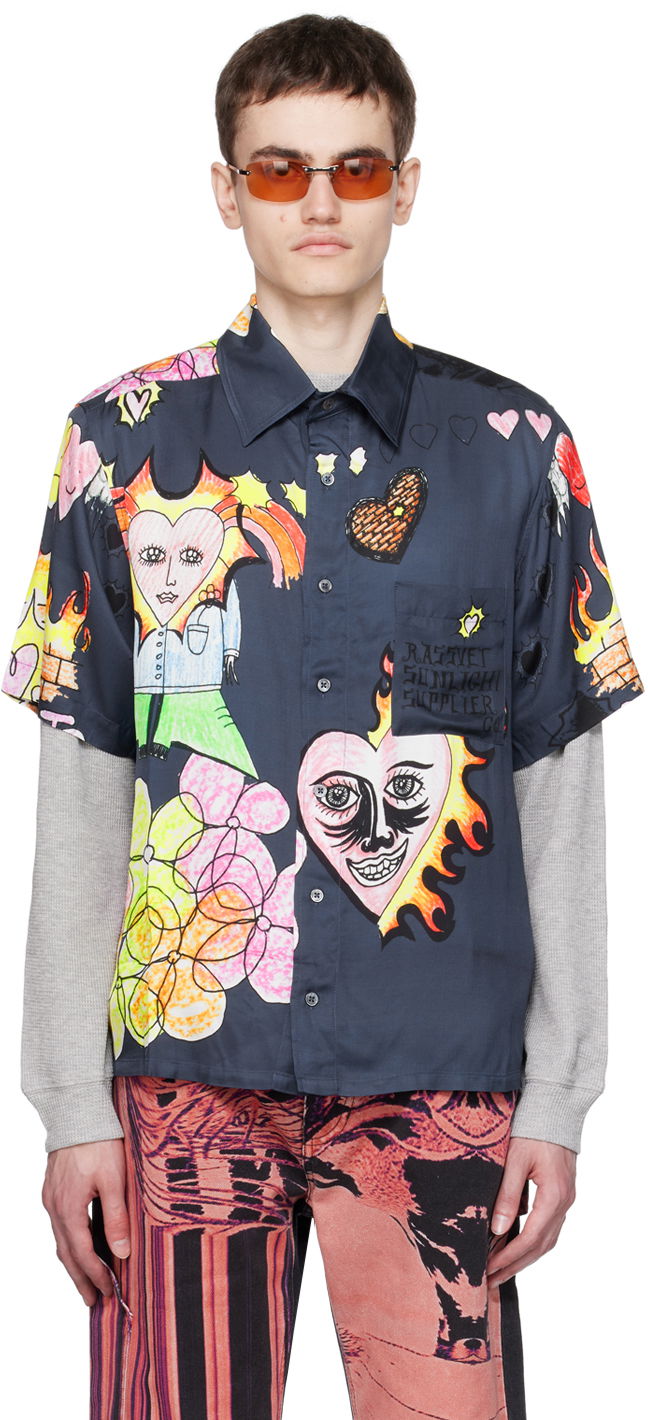 Риза PACCBET Drawings Short Sleeve Button Up Shirt Тъмно синьо | PACC12B005, 0