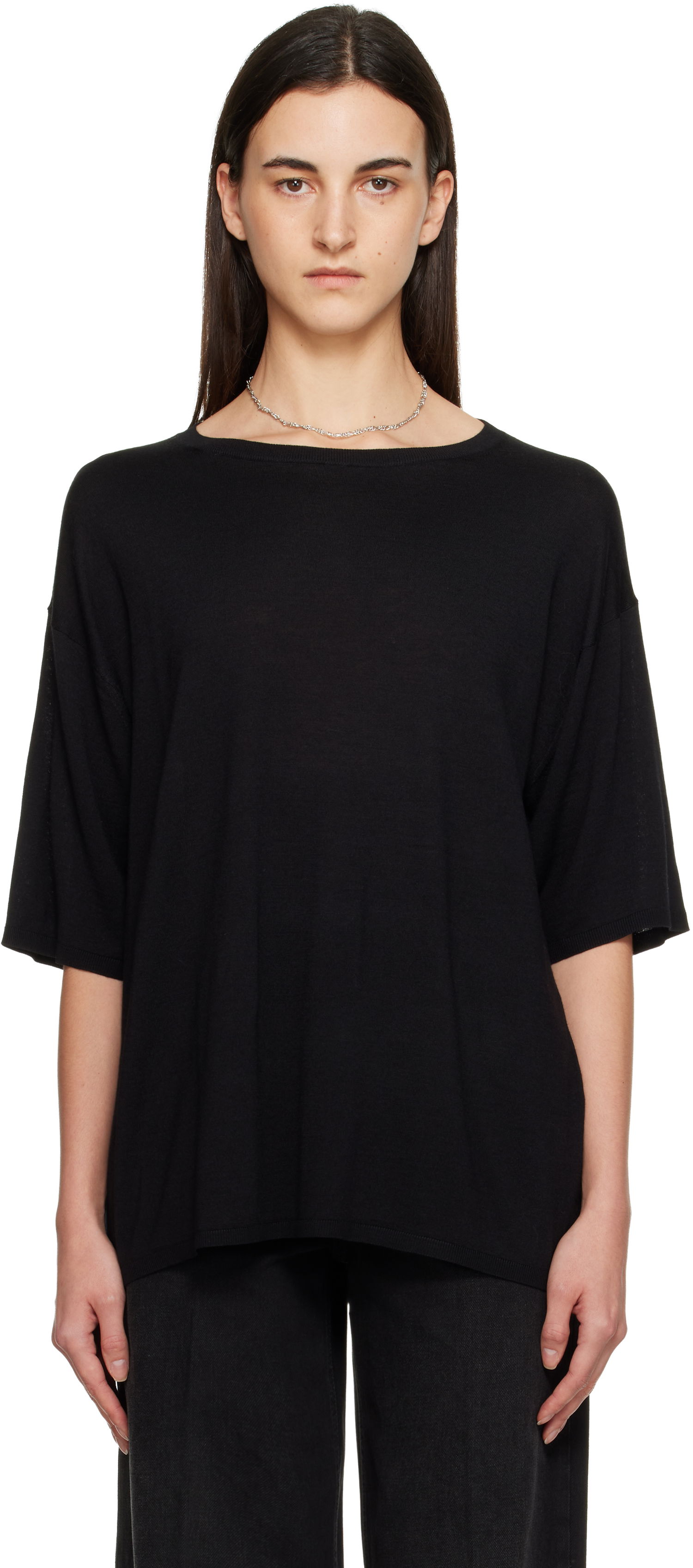 Тениска TOTEME Longline Knit T-shirt Черно | 254-WRT0620-YA0211, 0