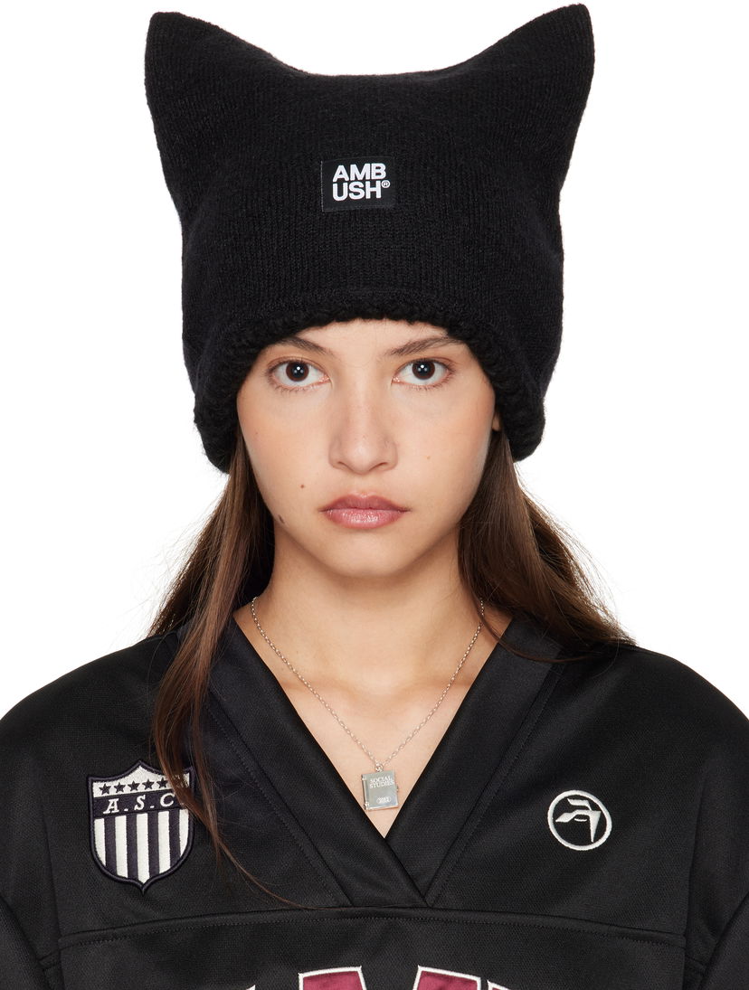 Шапка Ambush Knitted Cat-Ear Beanie Черно | BWLC003F24KNI0011000