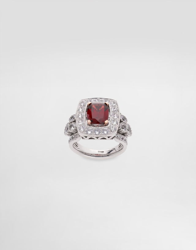 Dolce & Gabbana Eleganza Garnet and Sapphire Ring, 18K White and Rose Gold