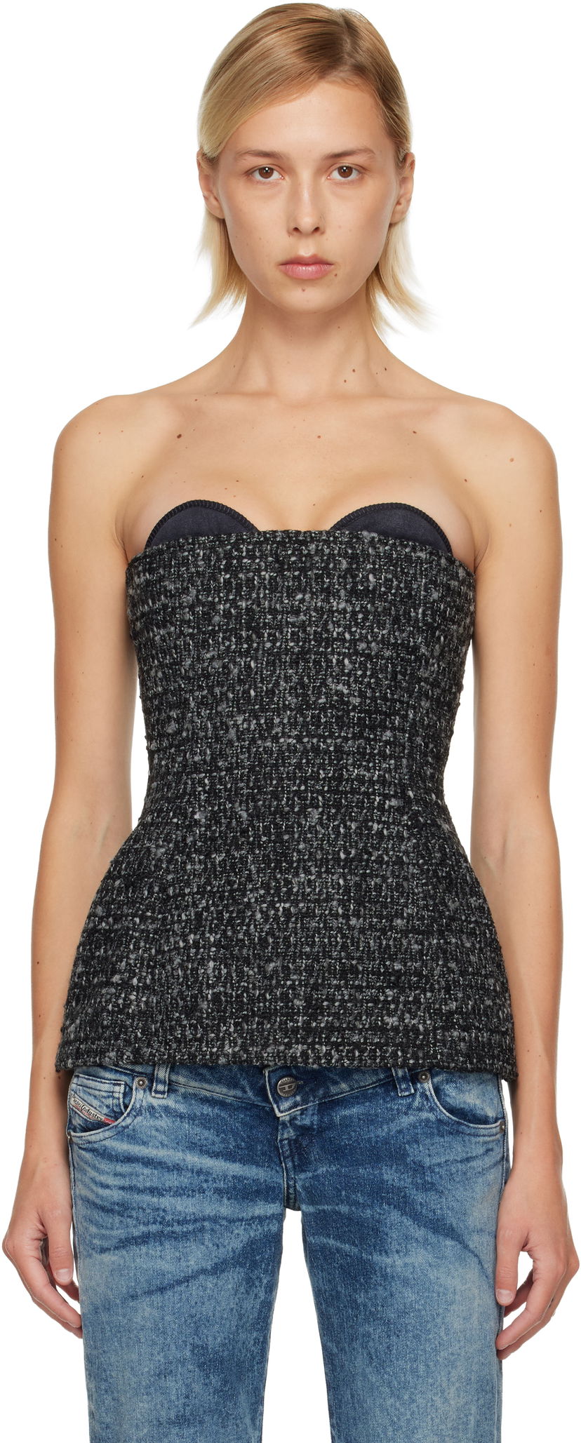 Съкратен топ Diesel T-Orset Tweed Strapless Bustier Top Сиво | A20623 0EPCS