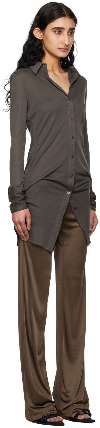 Риза Helmut Lang Helmut Lang Ribbed Shirt Dress Кафяво | O04HW611, 1