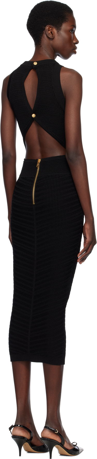 Pокля Balmain Balmain Open Back Knit Midi Dress Черно | EF0RI055KI42, 2