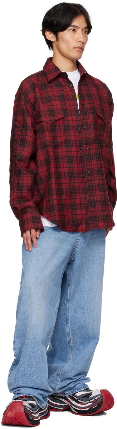Риза VETEMENTS Vetements Plaid Embroidered Shirt Червено | UH76SH900BR, 3