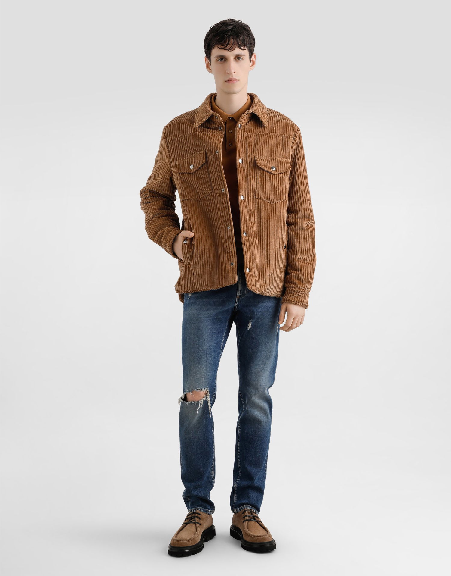 Дънки Dolce & Gabbana Dolce & Gabbana Slim-Fit Distressed Stretch Cotton Jeans Синьо | GY07CDG8NK4S9001, 1