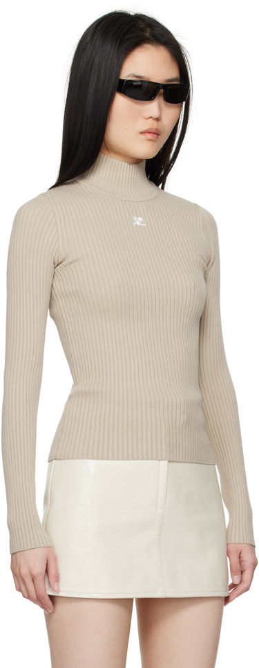 Пуловер Courrèges Courrèges Reedition Rib Knit Mock Neck Sweater Бежово | PERMPU022FI0001, 1