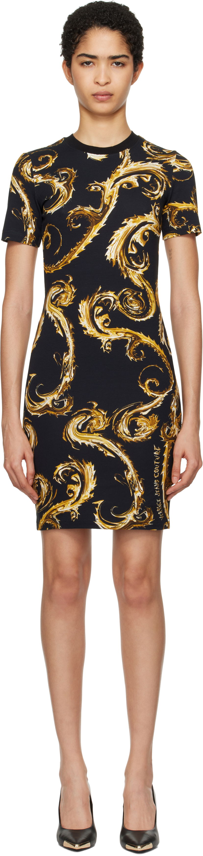 Pокля Versace Couture Print T-Shirt Minidress Черно | E77HAO939_EJS409