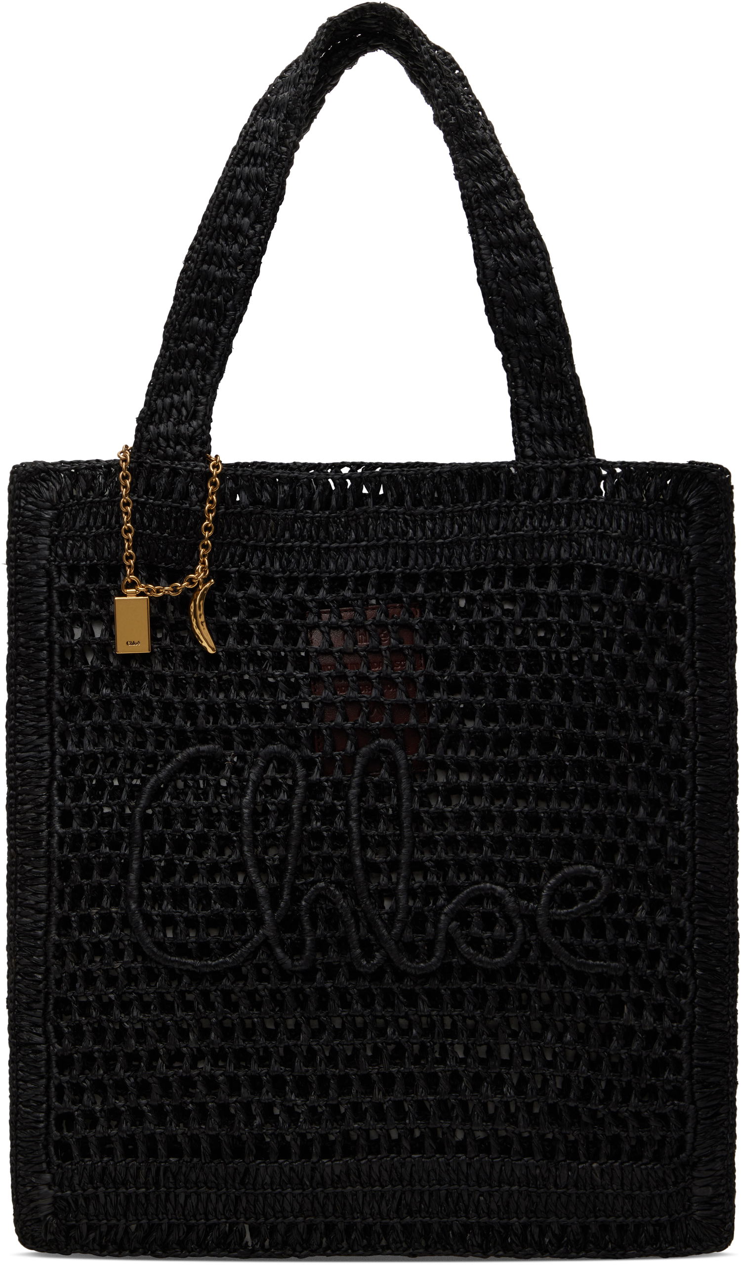Голяма пазарска чанта CHLOÉ Chloé Summer Banana Raffia Tote Черно | CH25US901P08, 0
