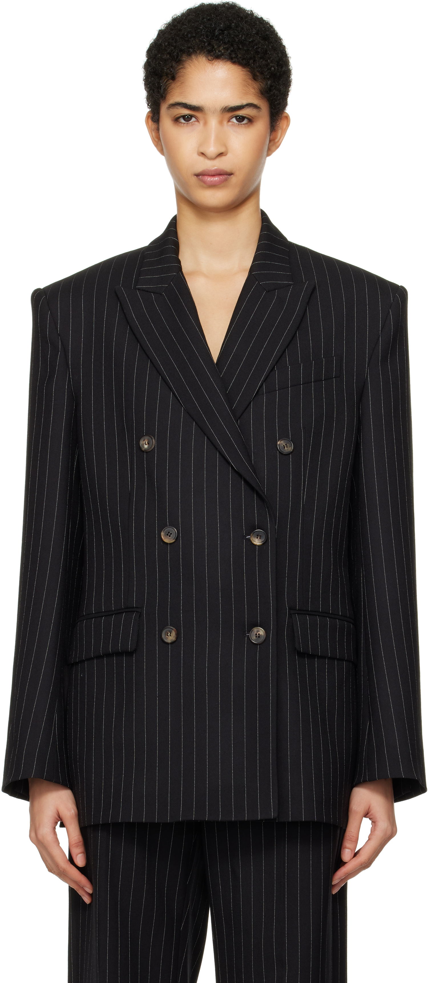 Яке WARDROBE.NYC Double Breasted Pinstripe Blazer Черно | W4007F24PS, 0