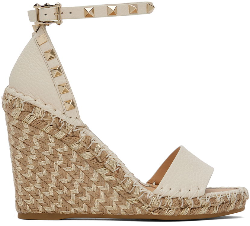 Кецове и обувки Valentino Valentino Garavani Double Rockstud Wedge Espadrilles Бяло | 5W2S0090FEQ