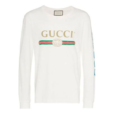 Тениска Gucci Long Sleeve T-Shirt with Logo Бяло | 476330-X9V44-9169, 0