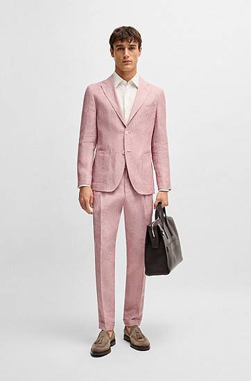 Риза BOSS Slim-Fit Linen Shirt Бяло | 50541109, 1