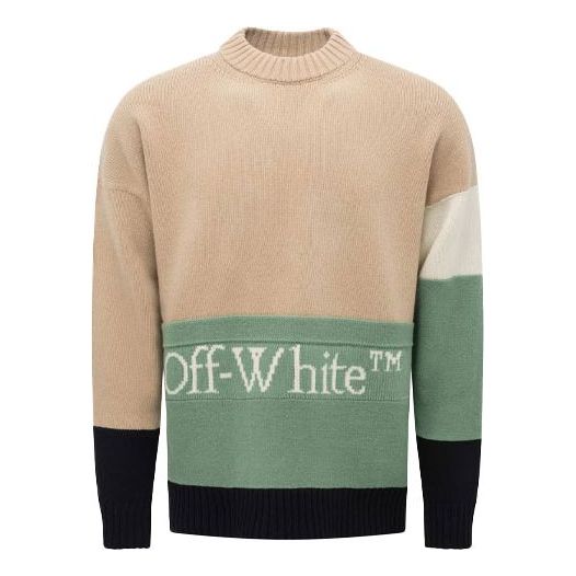 Пуловер Off-White Colorblock Logo Round Neck Sweater Зелено | OMHE048R21KNI0016272, 0