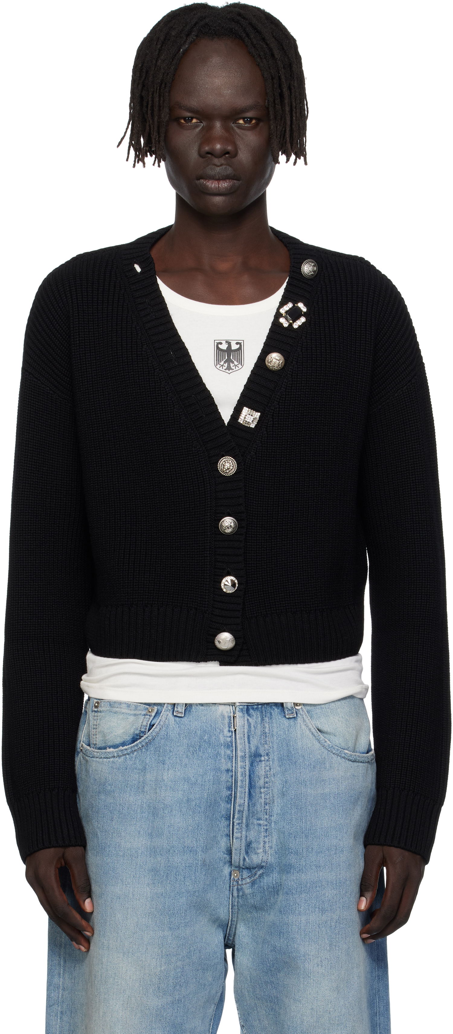 Пуловер VETEMENTS VETEMENTS Fancy Button Cropped Cardigan Черно | WH76KN220B, 0