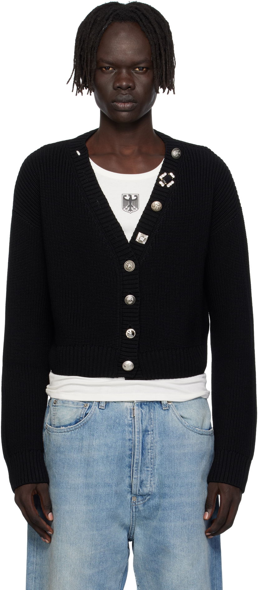 Пуловер VETEMENTS VETEMENTS Fancy Button Cropped Cardigan Черно | WH76KN220B