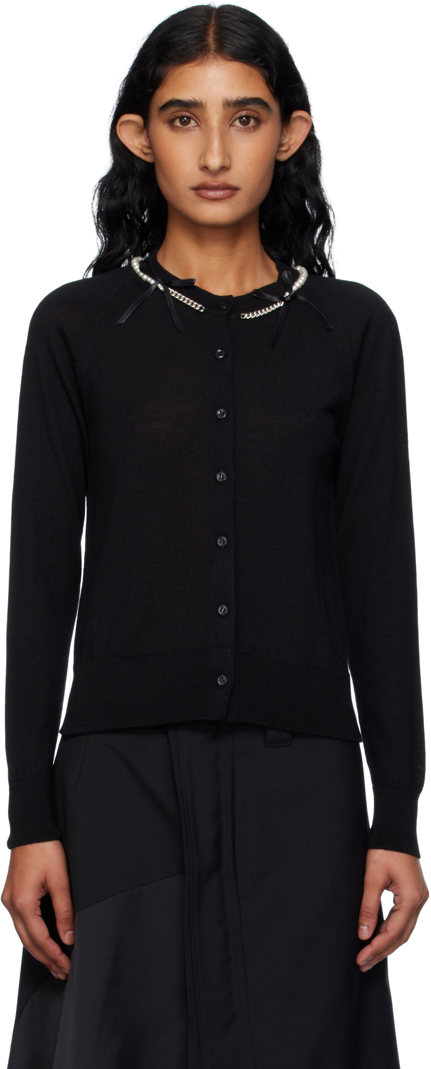 Пуловер Simone Rocha Simone Rocha Pearl & Chain Bow Cardigan Черно | KMK13B 0647, 0