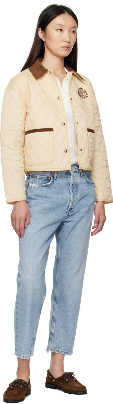 Яке Sporty & Rich Sporty & Rich H&W Crest Cropped Quilted Jacket Бежово | OW027620241CR01, 3