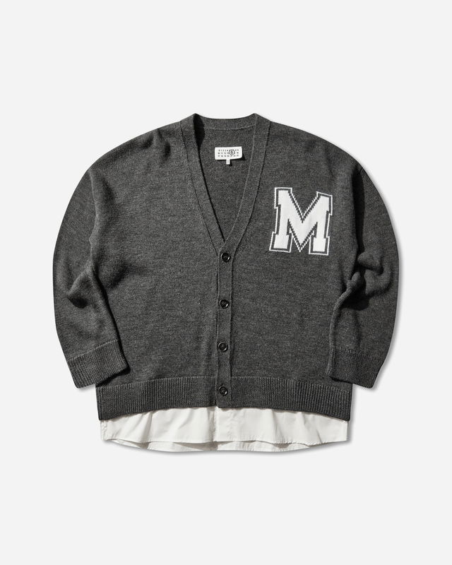 Two-in-One Knit V-Neck Cardigan with Varsity Letter M