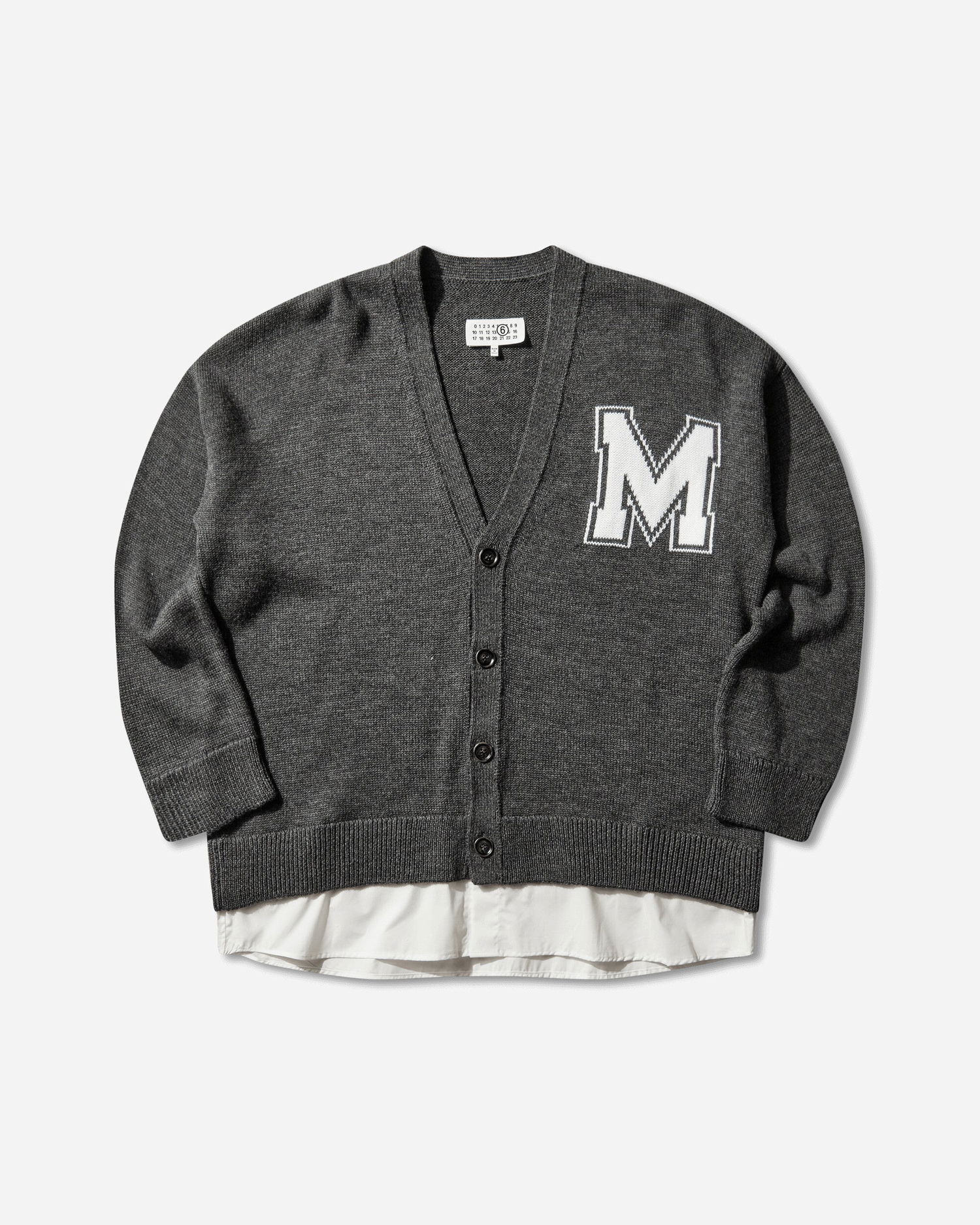 Пуловер Maison Margiela Two-in-One Knit V-Neck Cardigan with Varsity Letter M Сиво | SH0HP0012 855M, 0