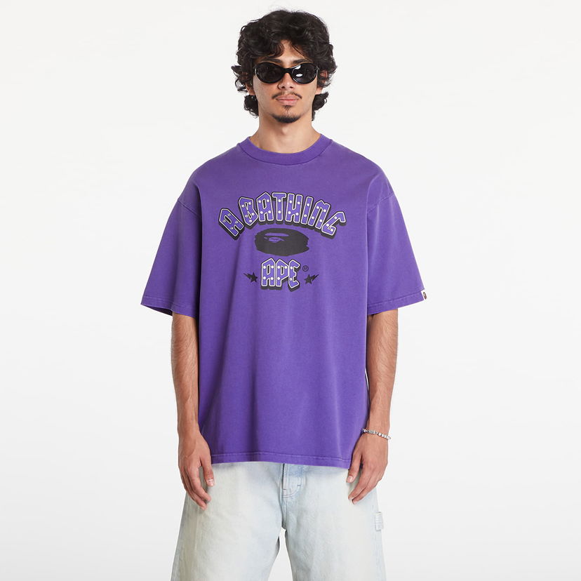 Тениска BAPE A BATHING APE Garment Dye Rhinestone Logo Relaxed Fit Short Sleeve Tee Purple Лилаво | 001CSK801312M PUR