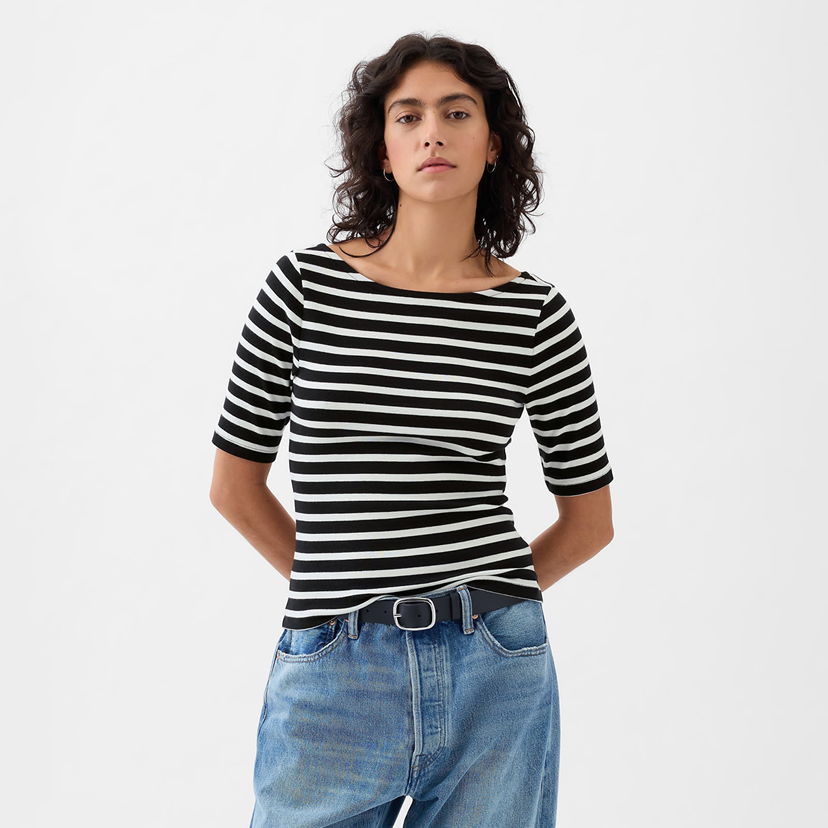 Облекло GAP Top Elbow Sleeve Modal Ballet Back Top Black White Stripe Черно | 878217-02