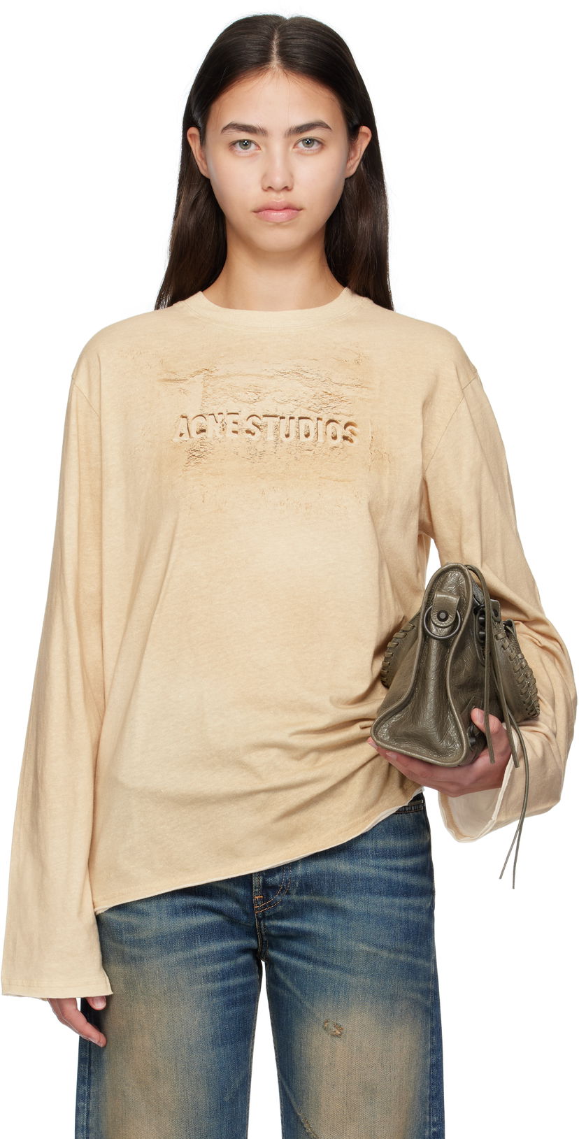 Тениска Acne Studios Acne Studios Long Sleeve Logo T-Shirt Бежово | CL0361-