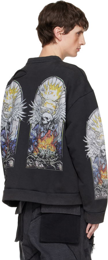 Суитчър Who Decides War Distressed Stained Glass Winged Skull Flame Pullover Sweatshirt Черно | 1110580002FW25, 2