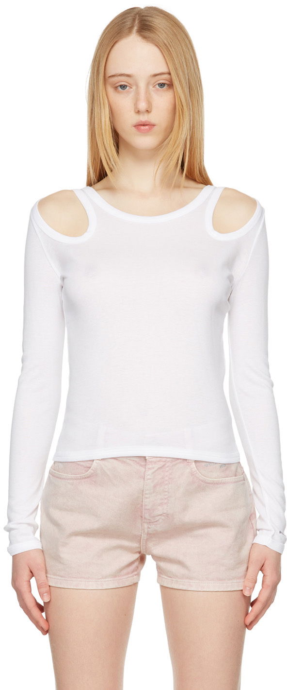 Тениска Stella McCartney Cut-Out Long-Sleeve T-Shirt Бяло | 604197SPW33