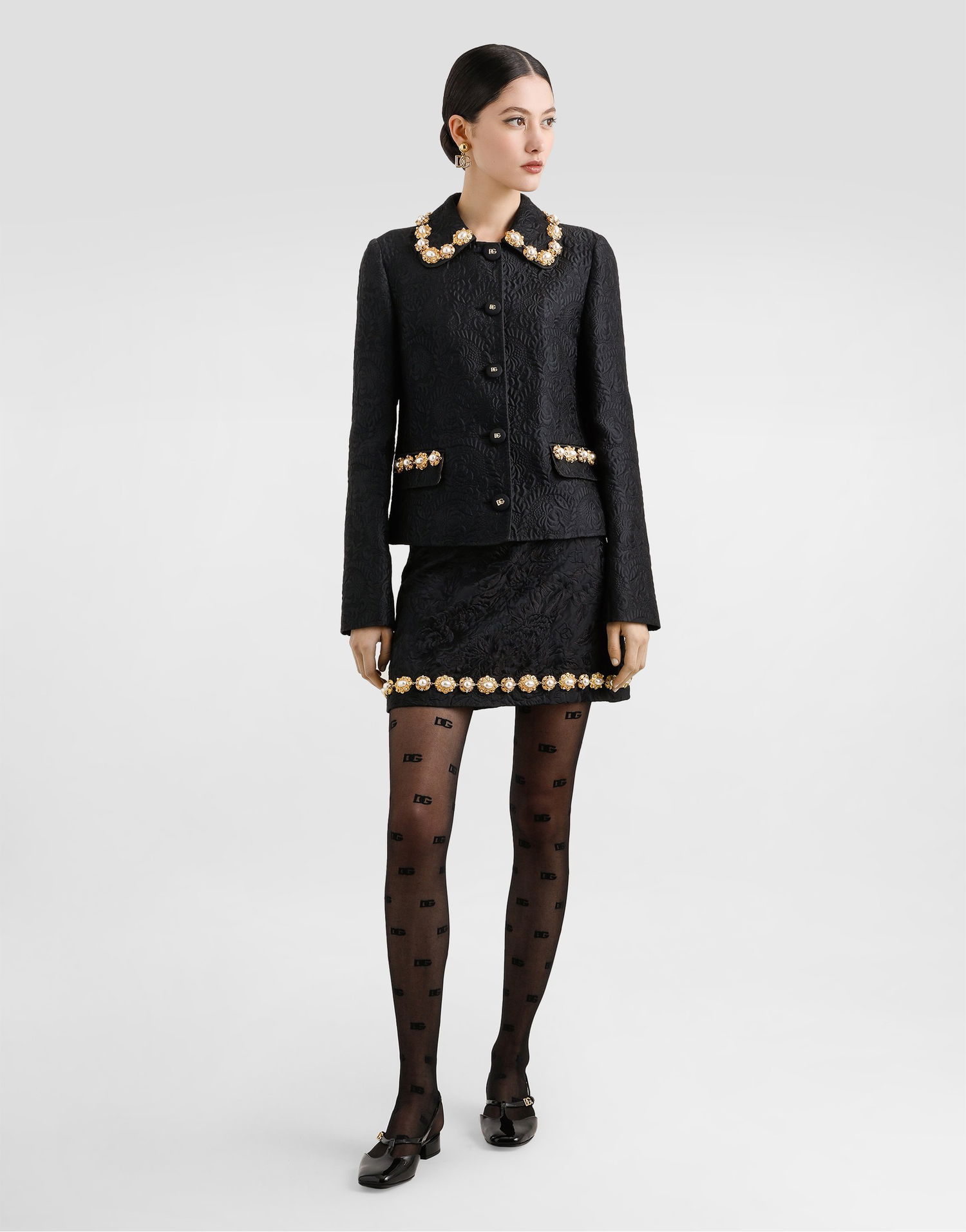 Пола Dolce & Gabbana Dolce & Gabbana Brocade Miniskirt with Jewel Embellishments Черно | F4A8CZHJMQON0000, 1