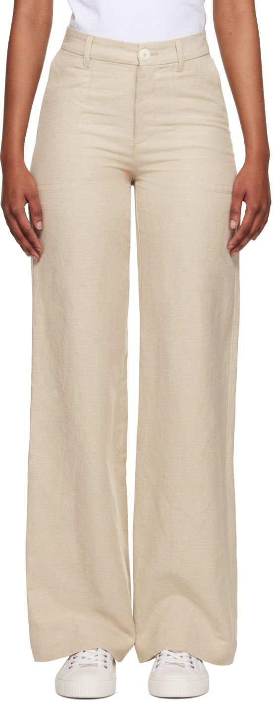 Панталони A.P.C. Wide Leg Linen Trousers Бежово | LIAEO-F08433