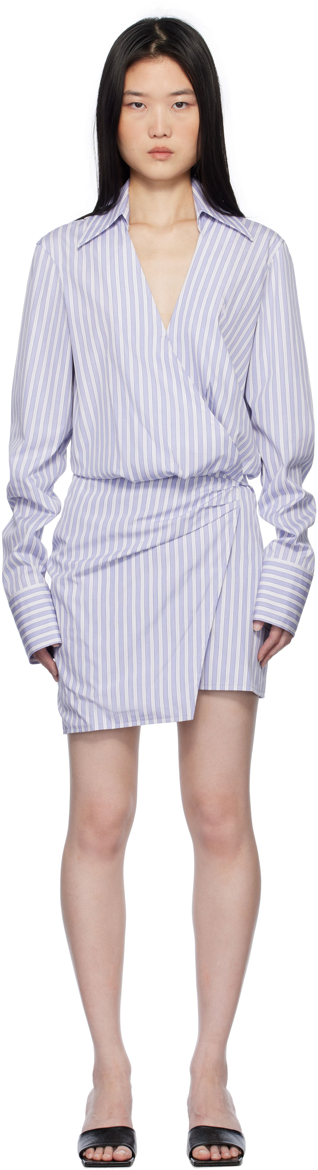 Pокля The Attico Attico Striped Wrap Shirt Mini Dress Лилаво | 250WCA00394 CCC051AA, 0