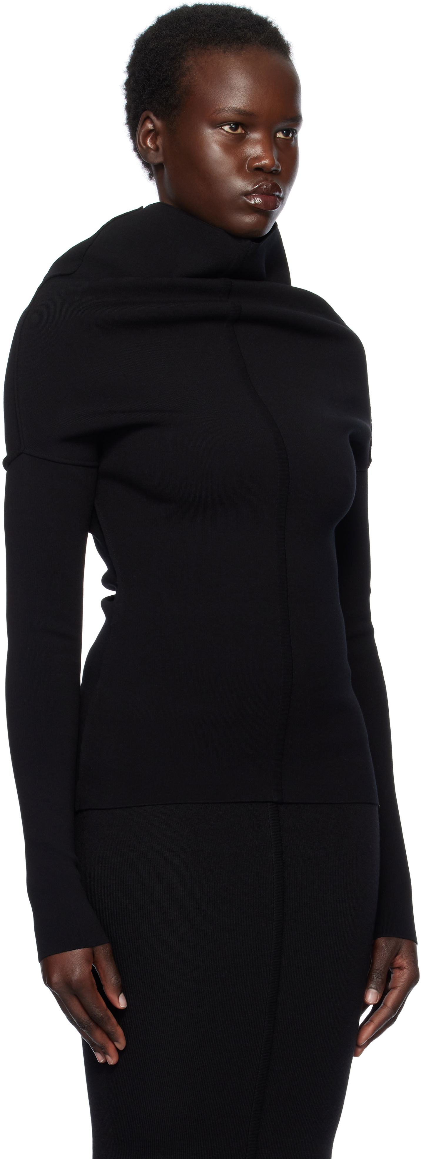 Пуловер Rick Owens Rick Owens Hollywood Draped Long Sleeve Turtleneck Top Черно | RP01E7690 KST, 1