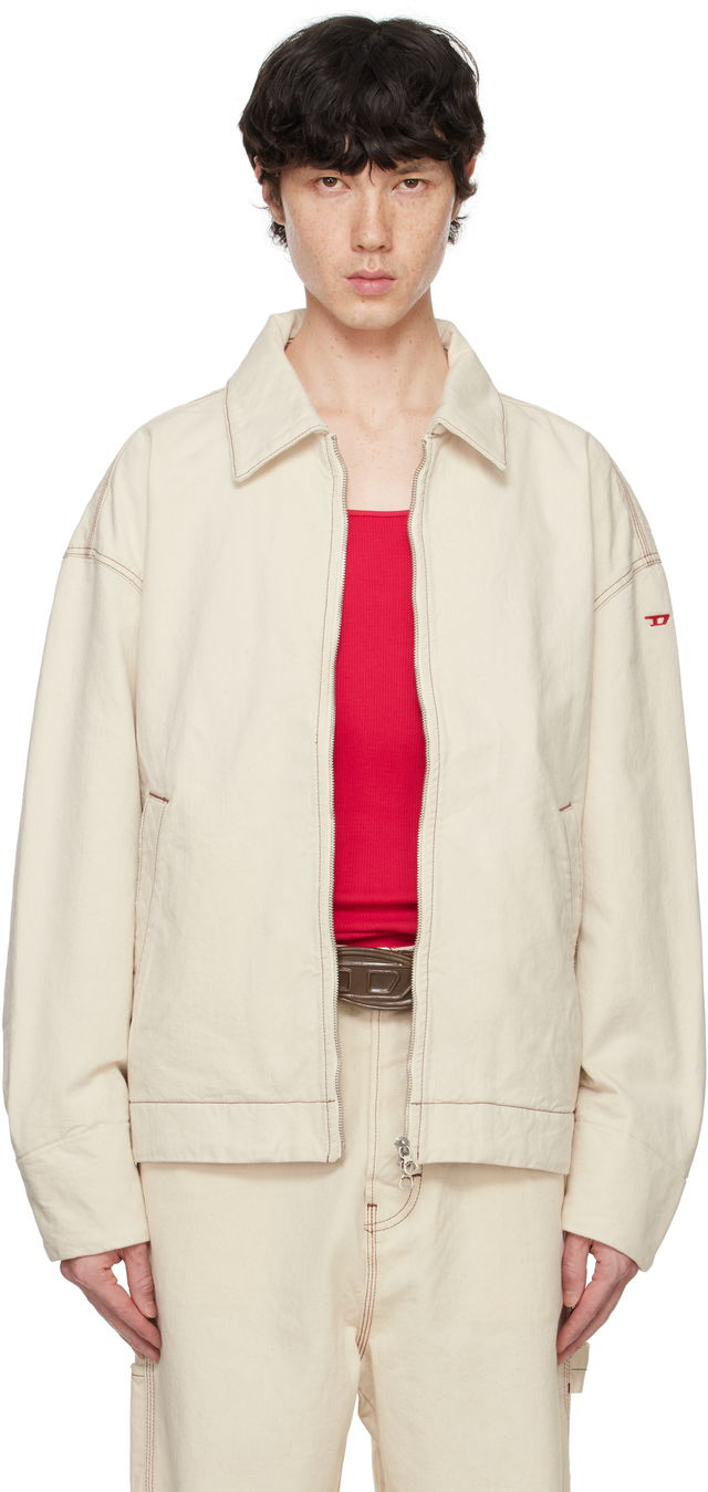 Men's Off-White Zip-Up Workwear Jacket