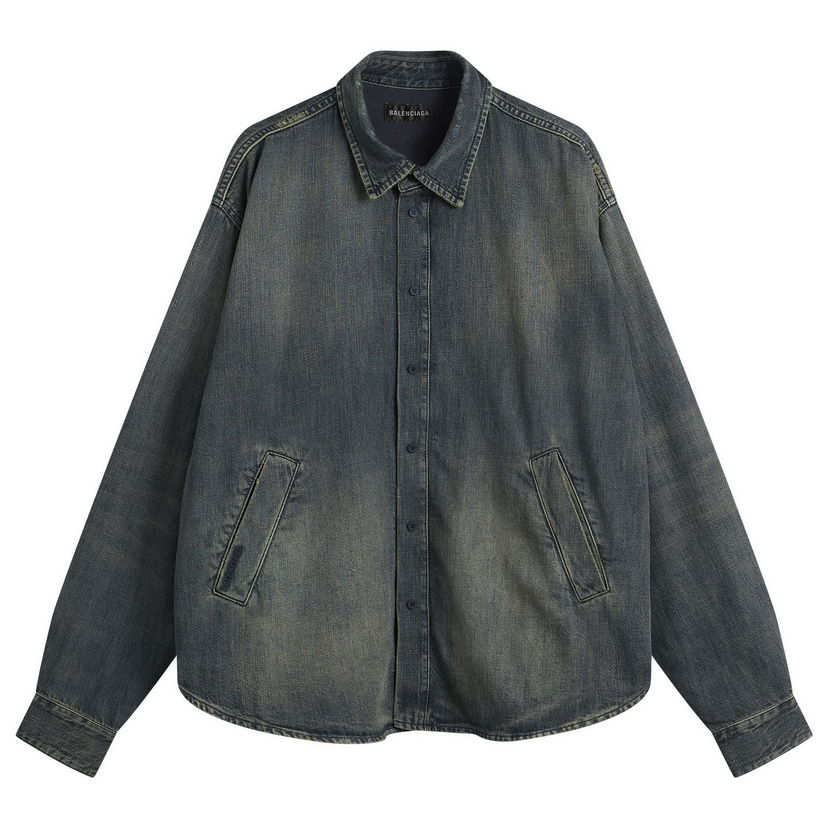 Риза Balenciaga Oversized Faded Denim Overshirt with Pockets Синьо | 849923-TTW76-3394