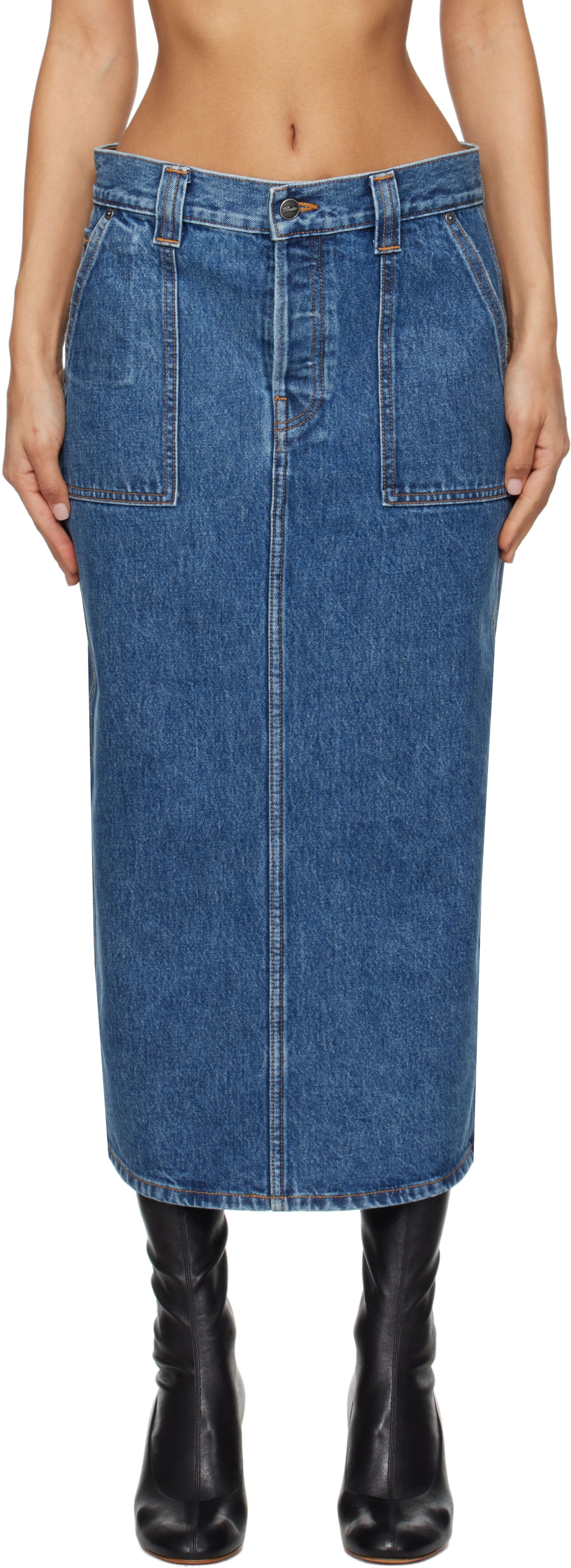 Пола Khaite Genevieve Denim Midi Skirt Синьо | 1159908009, 0