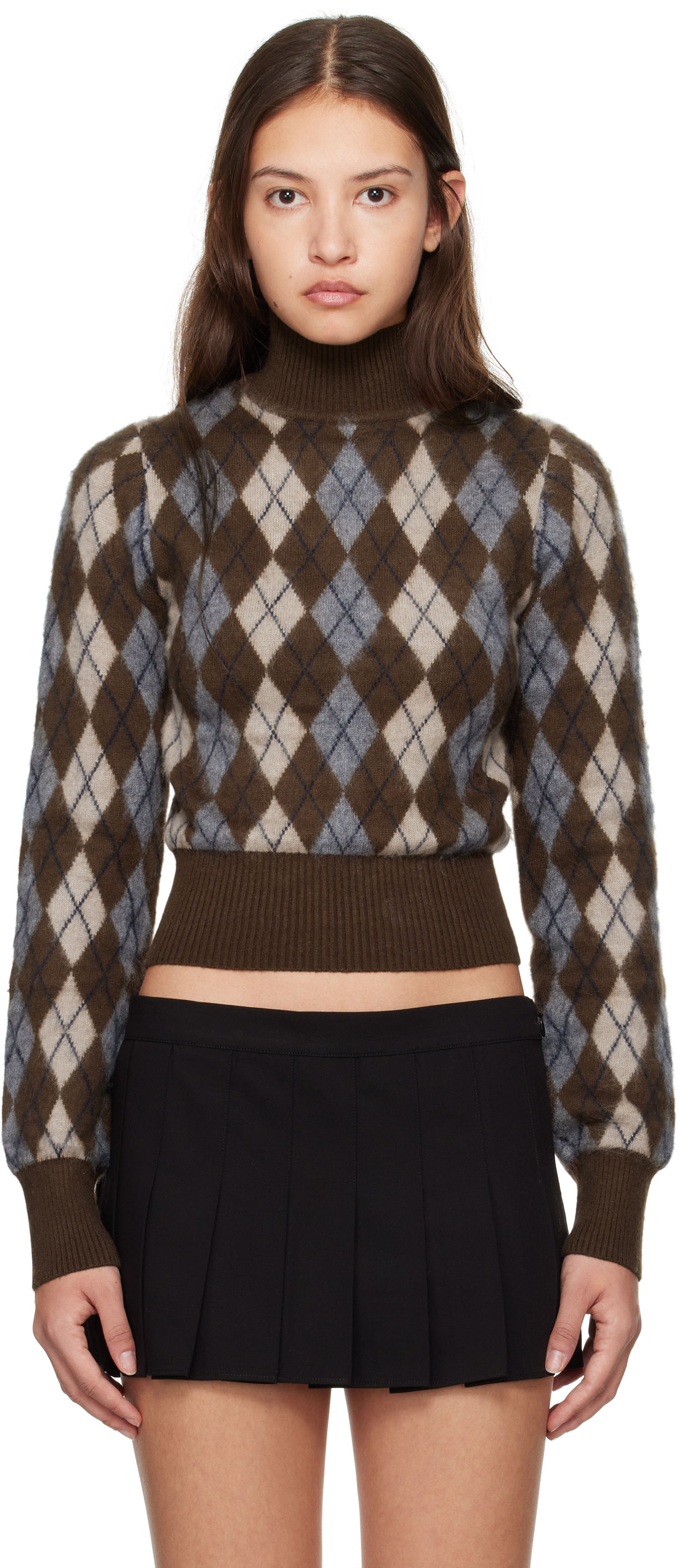 Пуловер GUIZIO Guizio Delia Argyle Cropped Turtleneck Sweater Кафяво | H24603S047, 0
